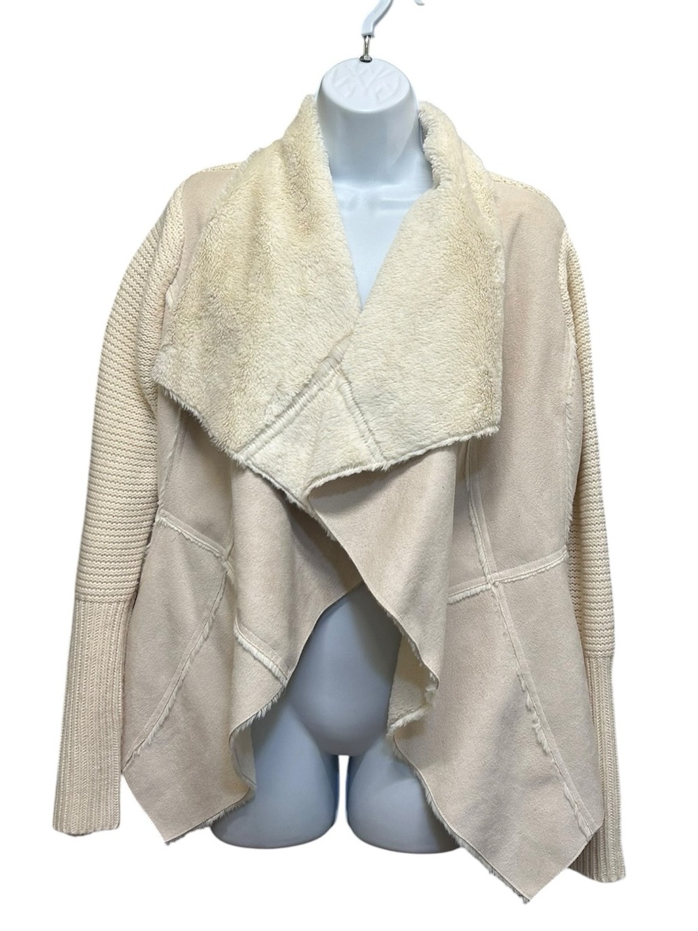 Knox Rose Off White Faux Suede Knit Open Front Drape Cardigan Size M - Picture 1 of 6